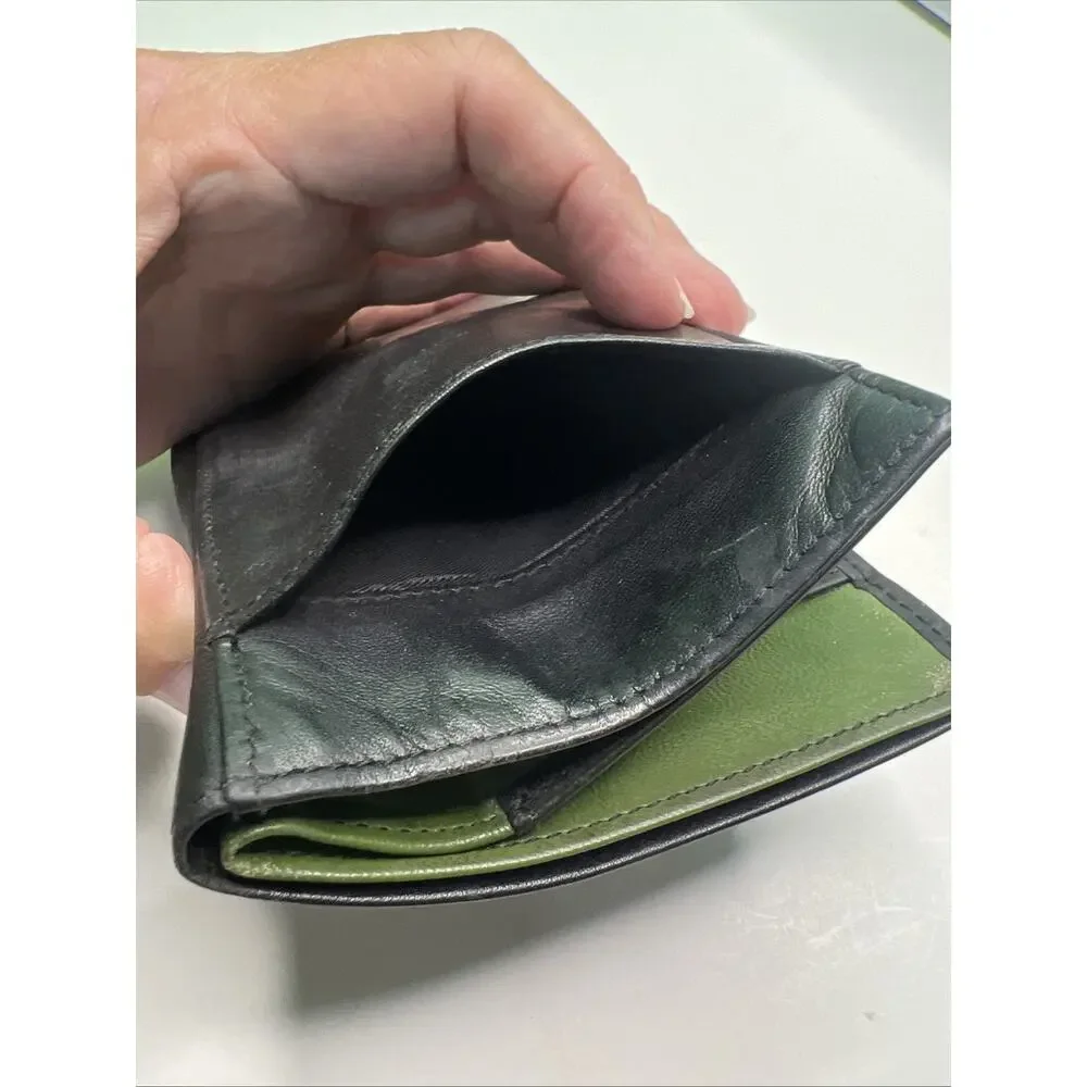 Black Leather Bifold Mens Wallet by Business Centurion Green Interior